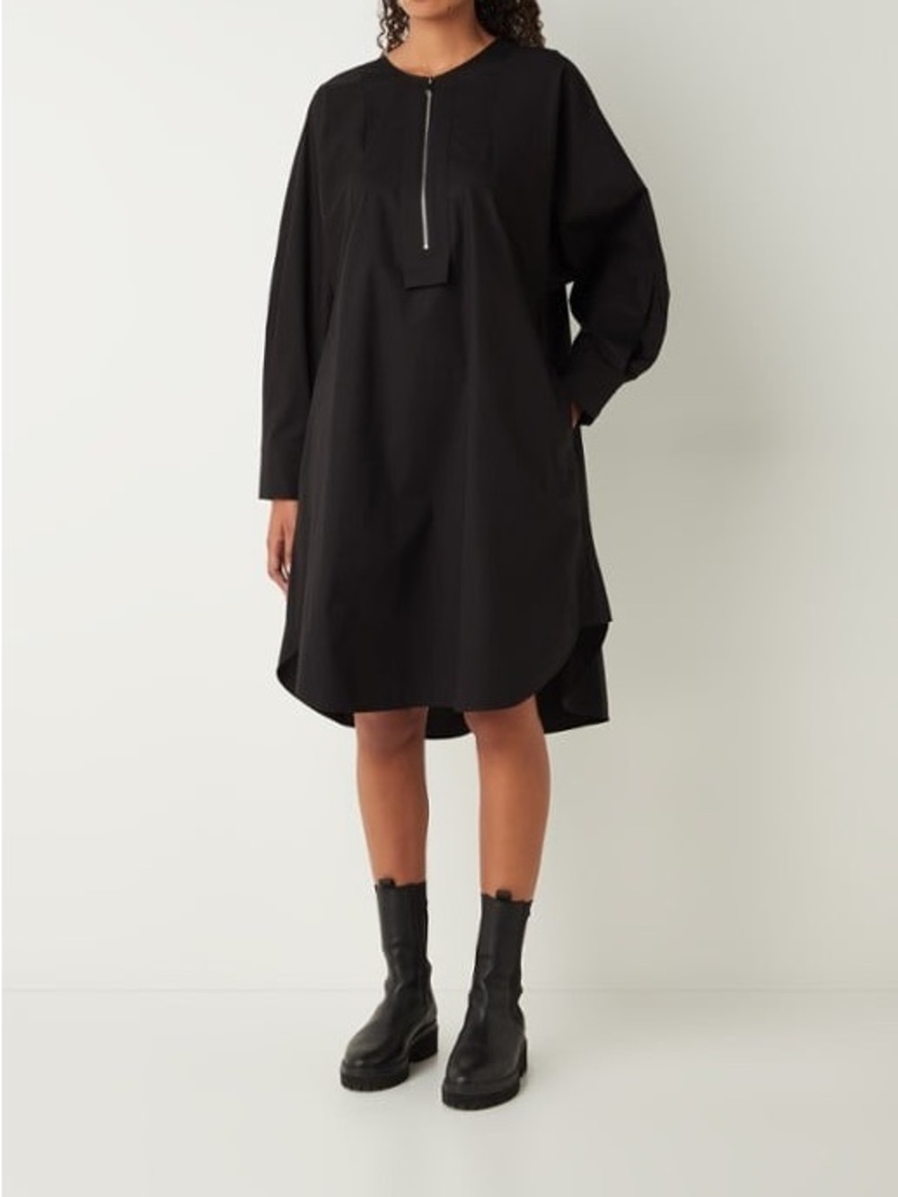 COS Black Long-Sleeve Zip-Front Shift Dress